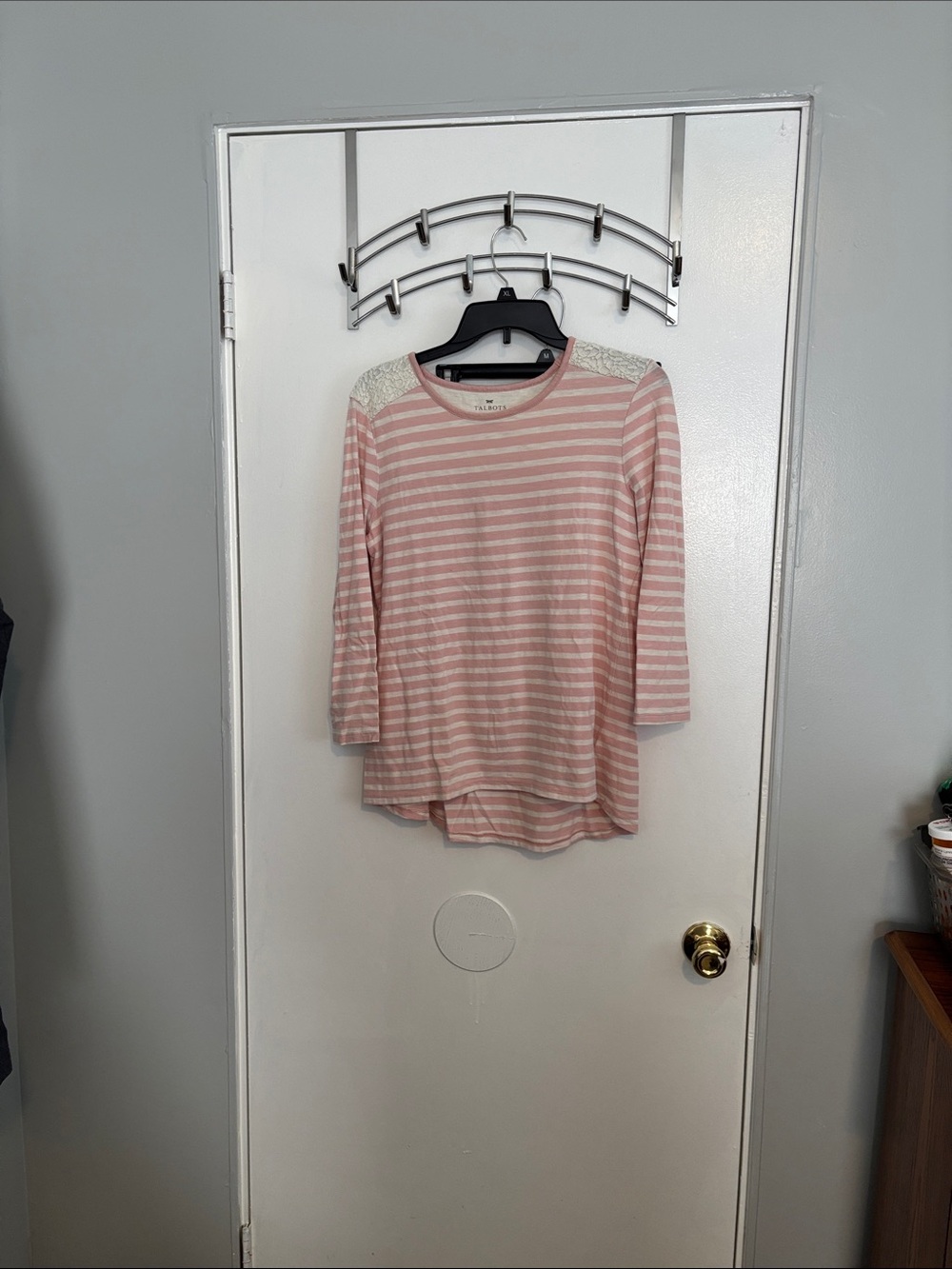 Talbots Pink and White Striped Scoop Neck Tee